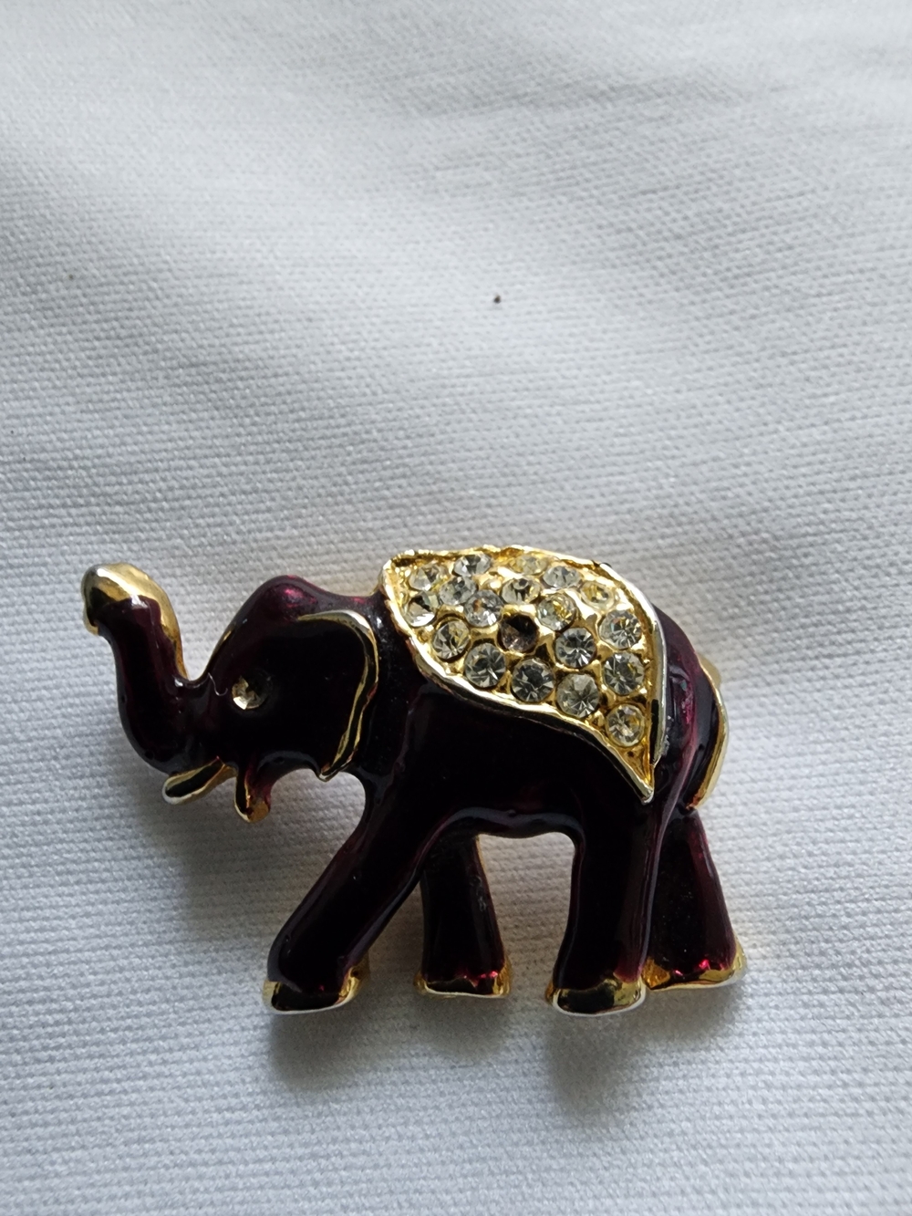 Purple Elephant Rhinestone Gold Accent Brooch